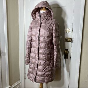 Calvin Klein Mauve Dusty Rose Down Long Puffer Quilted Hooded Jacket Coat S
